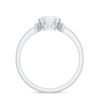 Asscher cut moissanite engagement ring by Rosec Jewels featuring a sparkling center stone and elegant band with certificate.