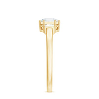 Asscher cut moissanite engagement ring by Rosec Jewels featuring a sparkling center stone and elegant band with certification.