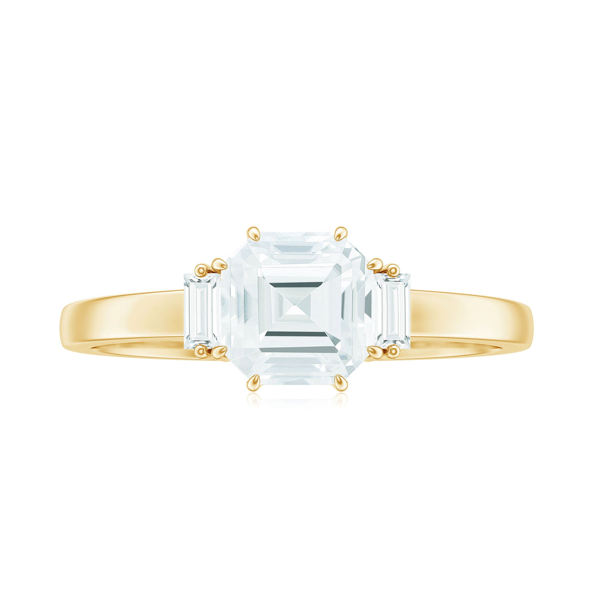 Asscher cut moissanite engagement ring by Rosec Jewels featuring a sparkling gemstone and elegant band with certification.