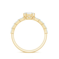 Asscher cut moissanite engagement ring with baguette side stones from Rosec Jewels, showcasing a sparkling center stone and elegant design.