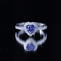 Certified 0.9 Carat Lab Grown Blue Sapphire Heart Engagement Ring with Diamond Halo