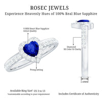 Certified 0.9 Carat Lab Grown Blue Sapphire Heart Engagement Ring with Diamond Halo