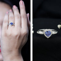 Certified 0.9 Carat Lab Grown Blue Sapphire Heart Engagement Ring with Diamond Halo