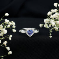 Certified 0.9 Carat Lab Grown Blue Sapphire Heart Engagement Ring with Diamond Halo