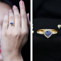 Certified 0.9 Carat Lab Grown Blue Sapphire Heart Engagement Ring with Diamond Halo