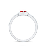 Lab Created Ruby Heart Promise Ring with Diamond Halo