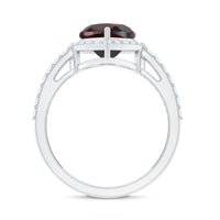 Natural Garnet Heart Shaped Engagement Ring with Diamond Halo