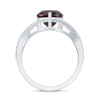 Natural Garnet Heart Shaped Engagement Ring with Diamond Crossover Shank