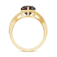 Natural Garnet Heart Shaped Engagement Ring with Diamond Crossover Shank