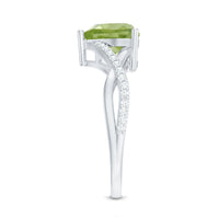 Natural 2 Carat Peridot Heart Engagement Ring with Diamond Crossover Shank