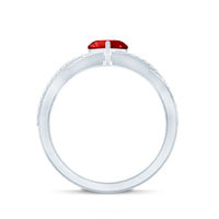 Lab Created Ruby and Diamond Heart Engagement Ring in Crossover Band