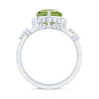 Heart Shape Peridot Solitaire Band Ring with Diamond Stones