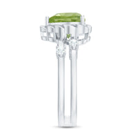 Heart Shape Peridot Solitaire Band Ring with Diamond Stones