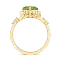 Heart Shape Peridot Solitaire Band Ring with Diamond Stones