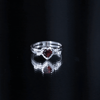 Natural Heart Shaped Garnet Diamond Double Band Engagement Ring