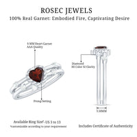 Natural Heart Shaped Garnet Diamond Double Band Engagement Ring
