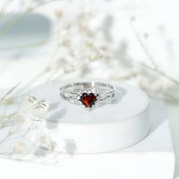 Natural Heart Shaped Garnet Diamond Double Band Engagement Ring