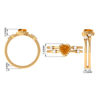 Heart Shape Citrine Solitaire Double Band Ring with Diamond