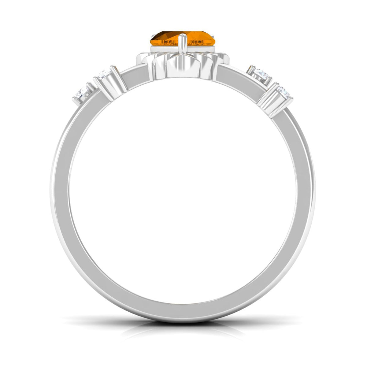 Heart Shape Citrine Solitaire Double Band Ring with Diamond