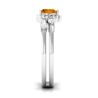 Heart Shape Citrine Solitaire Double Band Ring with Diamond
