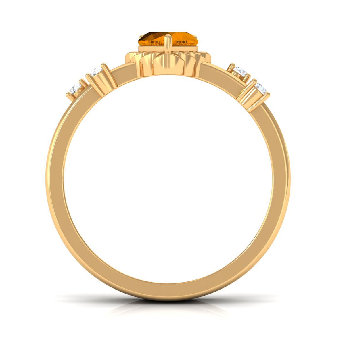 Heart Shape Citrine Solitaire Double Band Ring with Diamond