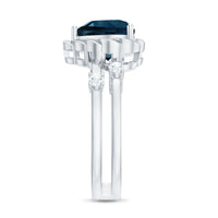 3/4 CT Heart Shape London Blue Topaz Double Band Ring with Diamond