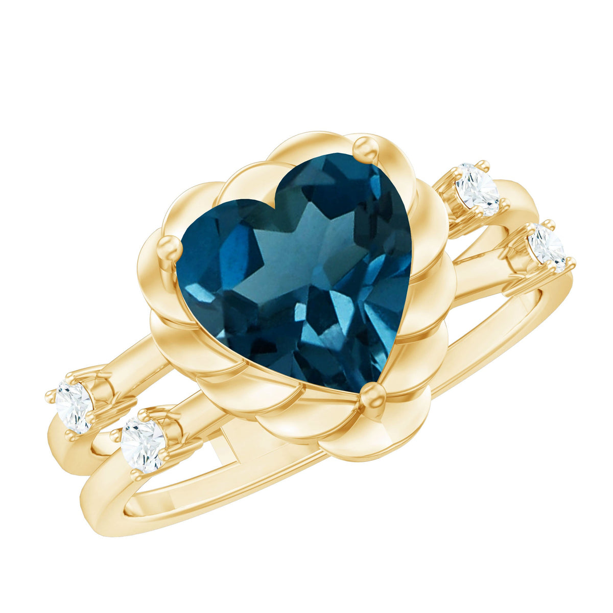 3/4 CT Heart Shape London Blue Topaz Double Band Ring with Diamond
