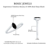 4X8mm Marquise Cut Black Onyx Promise Ring with Diamond Bypass Shank