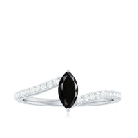 4X8mm Marquise Cut Black Onyx Promise Ring with Diamond Bypass Shank