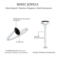 Real Marquise Black Spinel Promise Ring with Diamond Bypass Shank