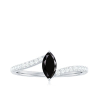 Real Marquise Black Spinel Promise Ring with Diamond Bypass Shank