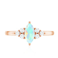 Vintage Looking Rainbow Opal Marquise Engagement Ring with Diamond Trio