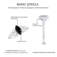 Natural Marquise Black Spinel Engagement Ring with Diamond Trio