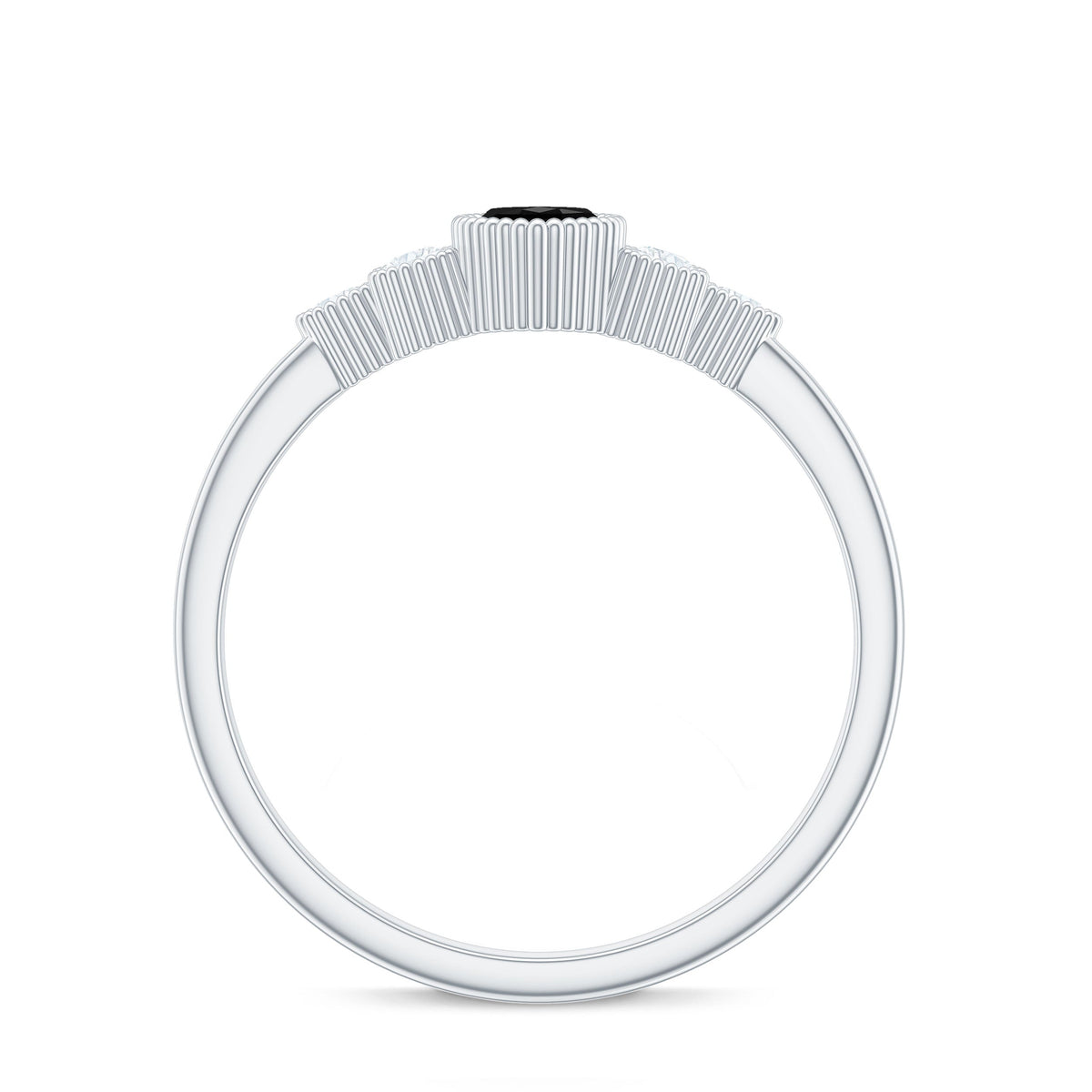 Natural Marquise Black Spinel Engagement Ring with Diamond Trio