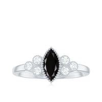 Natural Marquise Black Spinel Engagement Ring with Diamond Trio