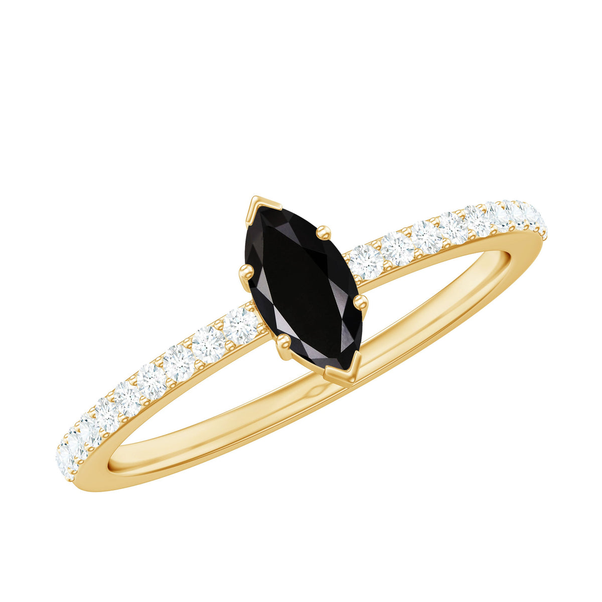 4x8mm Marquise Cut Black Onyx Minimal Promise Ring with Diamond