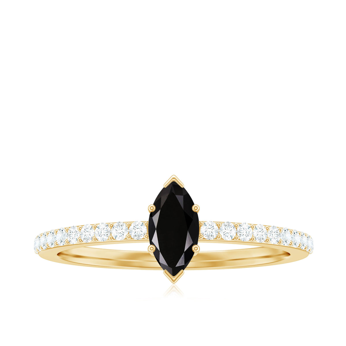 4x8mm Marquise Cut Black Onyx Minimal Promise Ring with Diamond