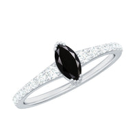 Genuine Marquise Black Spinel Promise Ring with Diamond