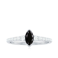 Genuine Marquise Black Spinel Promise Ring with Diamond
