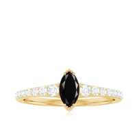 Genuine Marquise Black Spinel Promise Ring with Diamond
