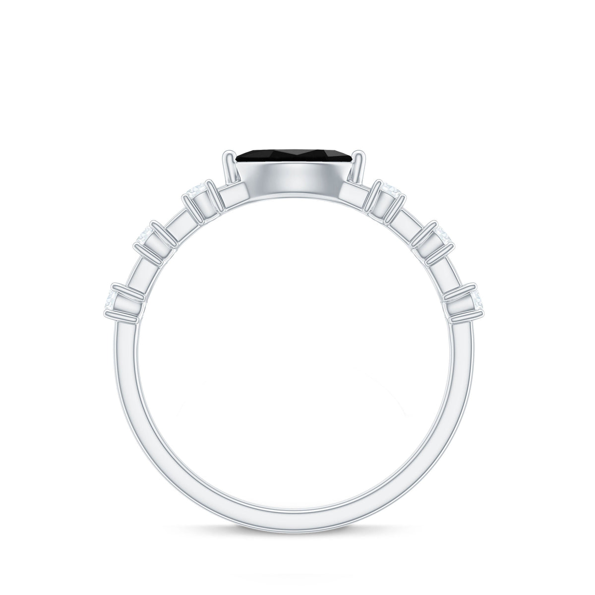 4x8mm Marquise Cut Black Onyx Minimal East West Ring with Diamond