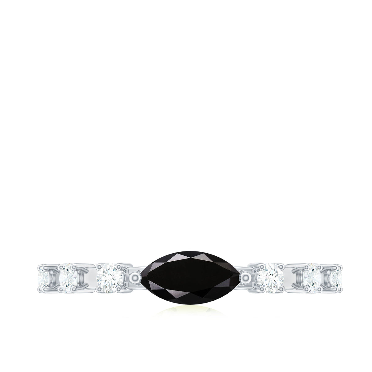4x8mm Marquise Cut Black Onyx Minimal East West Ring with Diamond