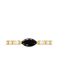 4x8mm Marquise Cut Black Onyx Minimal East West Ring with Diamond