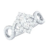 Marquise cut zircon crossover engagement ring featuring 1.50 carats from Rosec Jewels, showcasing elegant silver band design.