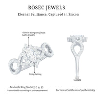 Marquise cut zircon crossover engagement ring with 1.50 CT from Rosec Jewels, featuring elegant band and sparkling stones.
