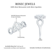 Marquise Moissanite criss-cross engagement ring with halo by Rosec Jewels, featuring sparkling stones and intricate metal design.