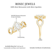 Marquise moissanite criss cross engagement ring with halo from Rosec Jewels, featuring sparkling stones and elegant design.