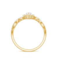 Marquise Moissanite criss cross engagement ring with halo setting, featuring sparkling stones and intricate band design by Rosec Jewels.