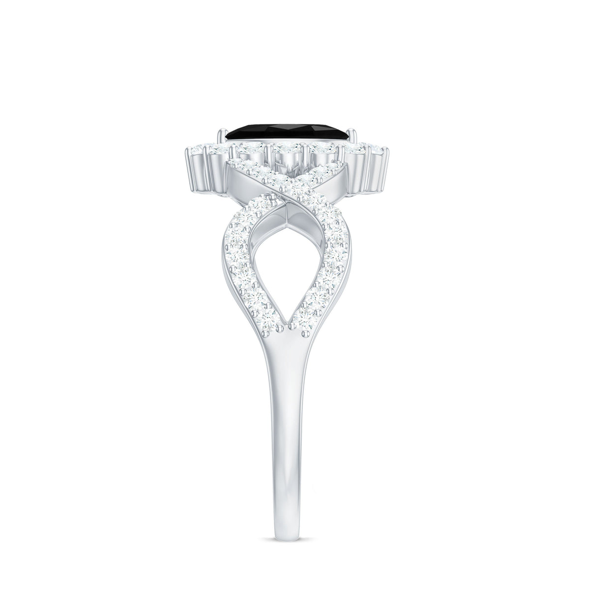 Natural Marquise Black Spinel Engagement Ring with Diamond Crossover Shank