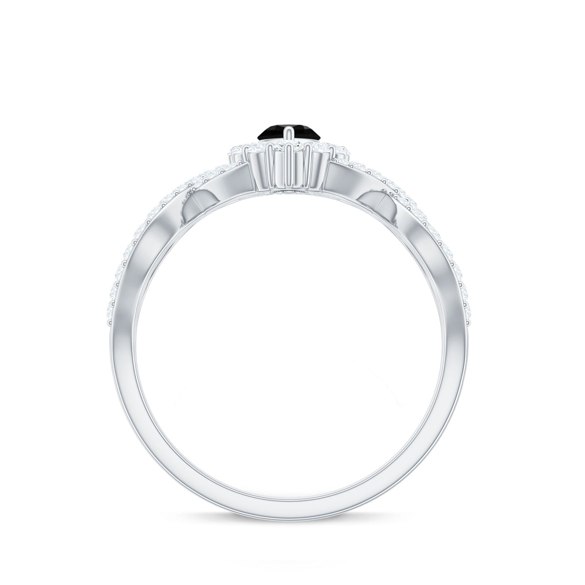 Natural Marquise Black Spinel Engagement Ring with Diamond Crossover Shank